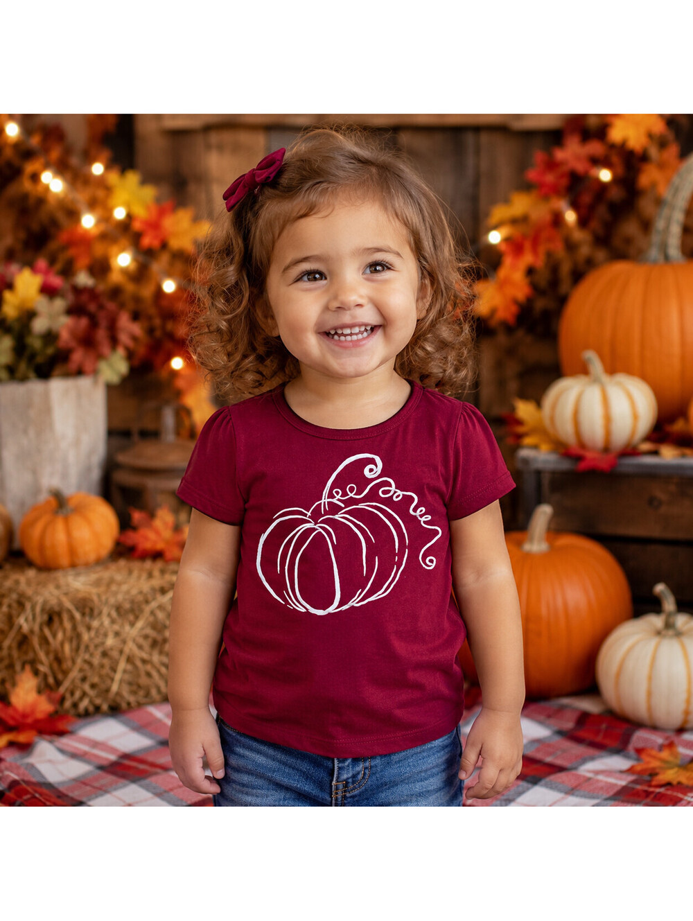 Dot & Zazz Girls Shirt Scribble Pumpkin Maroon Toddler Beet Red Thanksgiving 2T